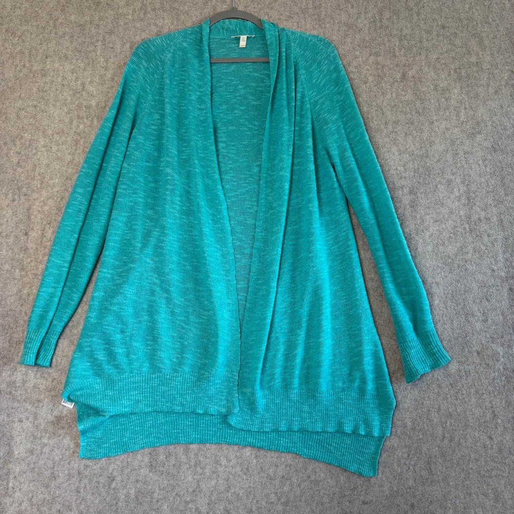 Eileen Fisher Organic Linen Cotton Open Cardigan Womens Medium Teal Relaxed